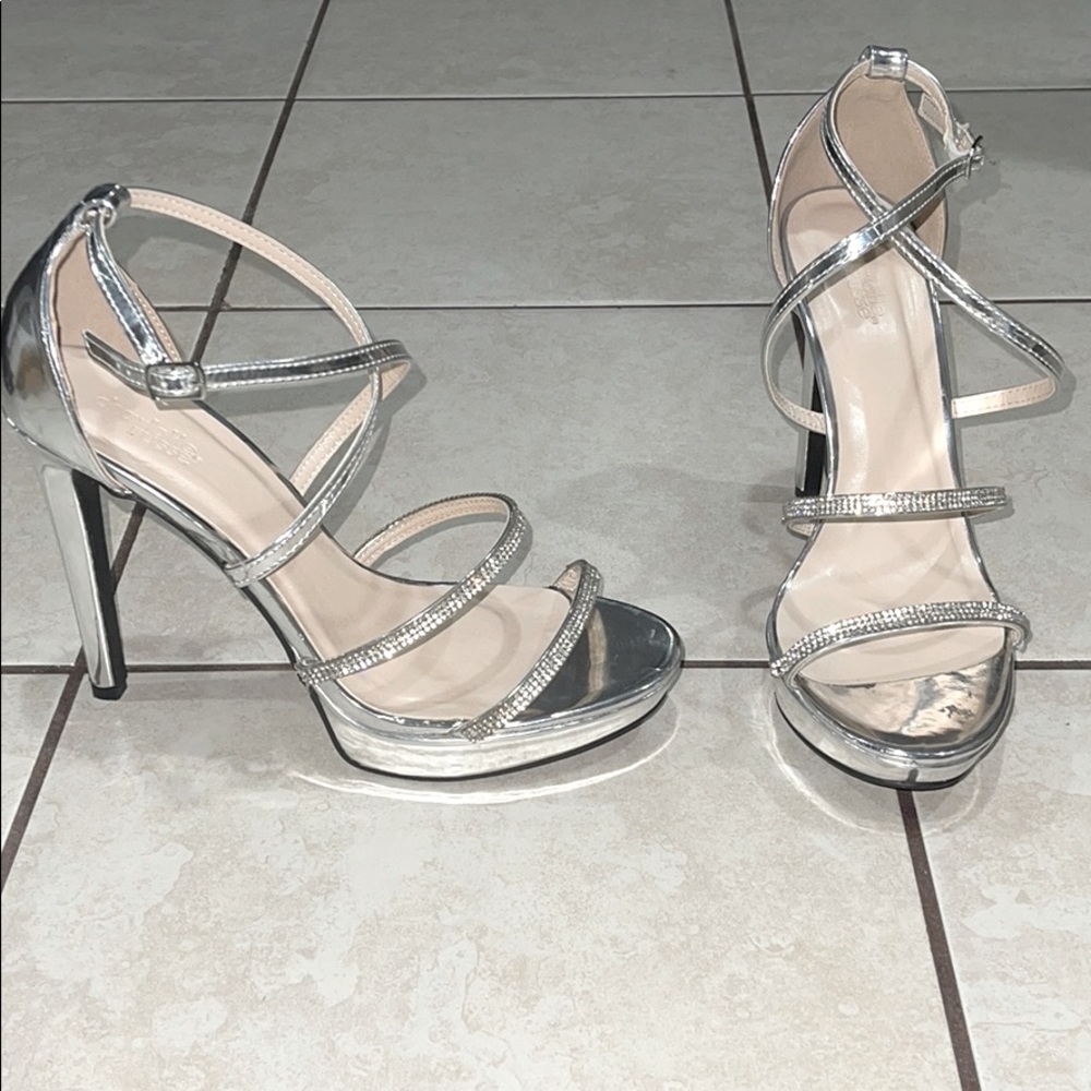 Silver Stilletto Heels With Gems, Straps